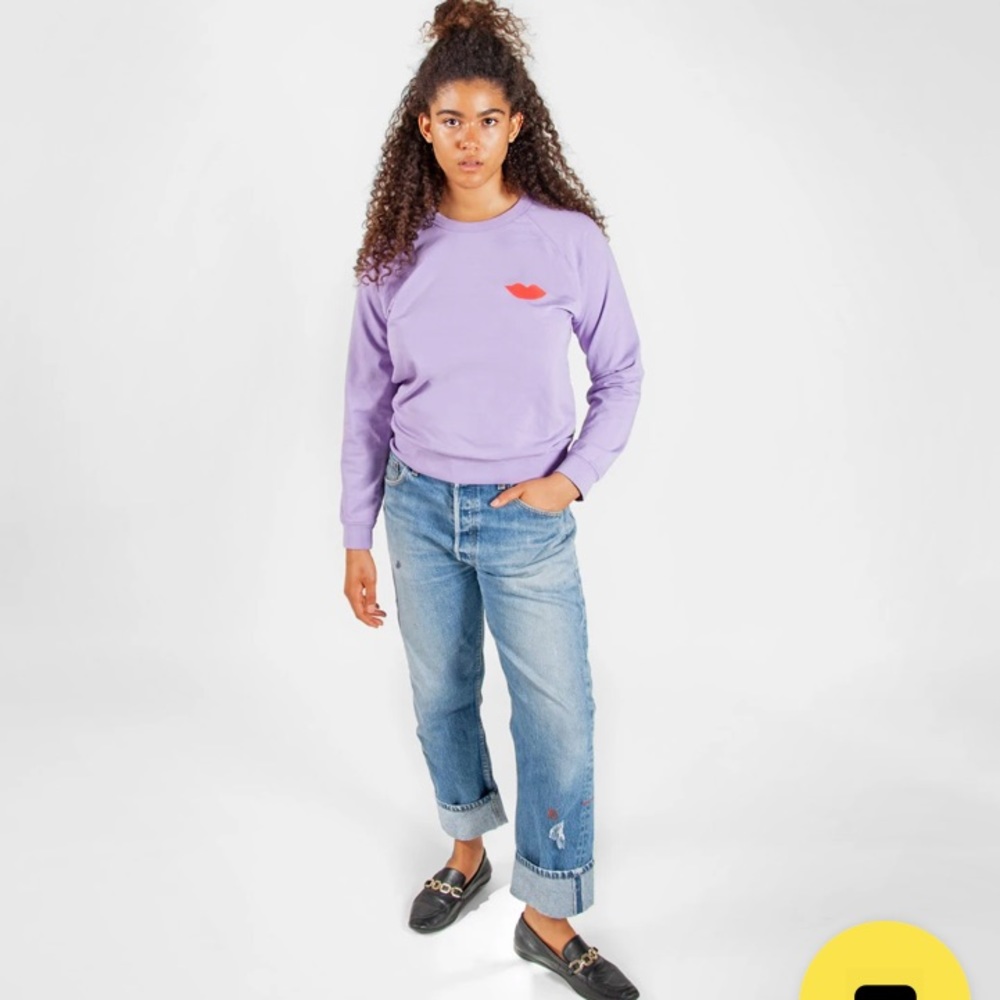 Clare V Lavender Crewneck Sweatshirt with Coral Lip Detail - Picture 2 of 10